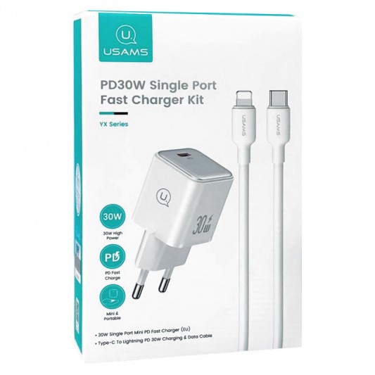 МЗП Usams US-CC186 PD30W (1USB-C) + кабель Type-C to Lightning White - зображення 4 