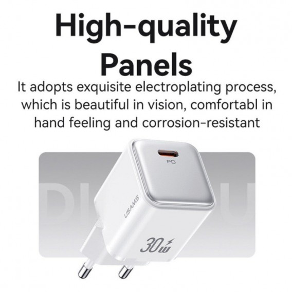 Блок живленя Usams US-CC186 PD30W 1C + US-SJ610 Type-C to Lightning PD YX Series, White