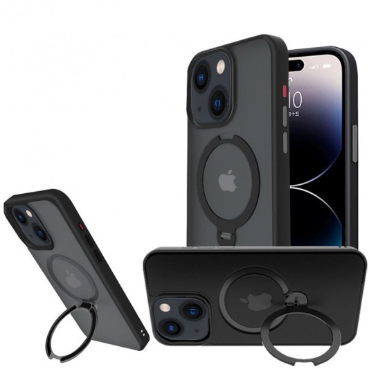 TPU+PC чехол Metal Buttons with MagSafe Colorful HQ Ring для Apple iPhone 14 / 13 (6.1") Black - изображение 4