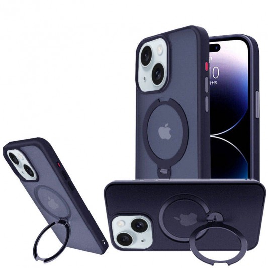 TPU+PC чохол Metal Buttons with MagSafe Colorful HQ Ring для Apple iPhone 14 / 13 (6.1"), Dark Blue - зображення 1 