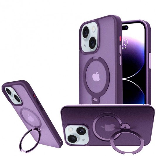 TPU+PC чохол Metal Buttons with MagSafe Colorful HQ Ring для Apple iPhone 14 / 13 (6.1"), Purple - зображення 2 
