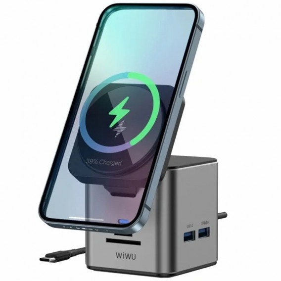 Бездротова зарядка + HUB WIWU Wi-W025 Cub 9in1 USB-C, Gray