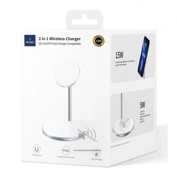 Бездротова зарядка WIWU Wi-W019 2 in 1 15W, White