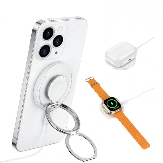 Бездротова зарядка WIWU Wi-W027 3 in 1 Wireless Charger, White