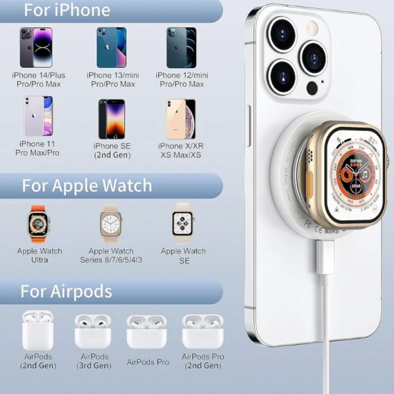 Бездротова зарядка WIWU Wi-W027 3 in 1 Wireless Charger, White