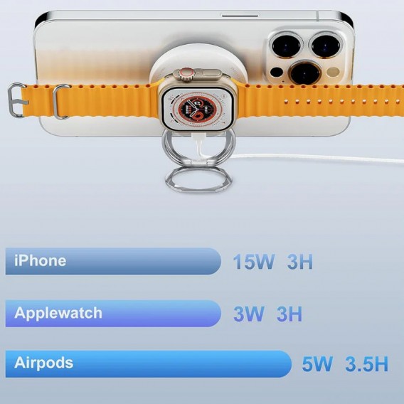 Бездротова зарядка WIWU Wi-W027 3 in 1 Wireless Charger, White