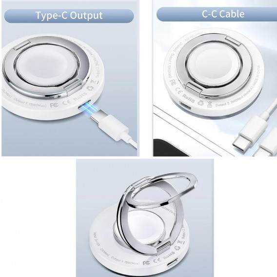 Бездротова зарядка WIWU Wi-W027 3 in 1 Wireless Charger, White