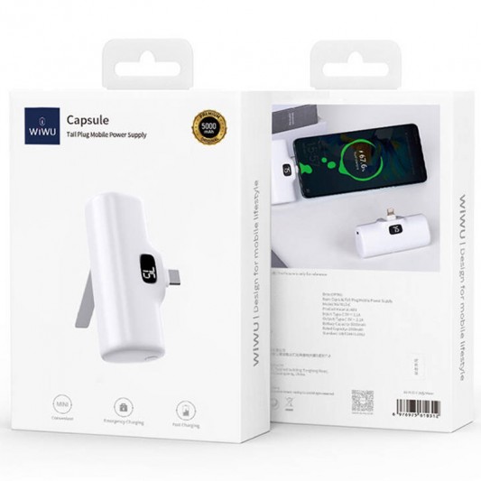 Портативний ЗП Power Bank WIWU Wi-P017-C Type-C 5000 mAh White - зображення 1 