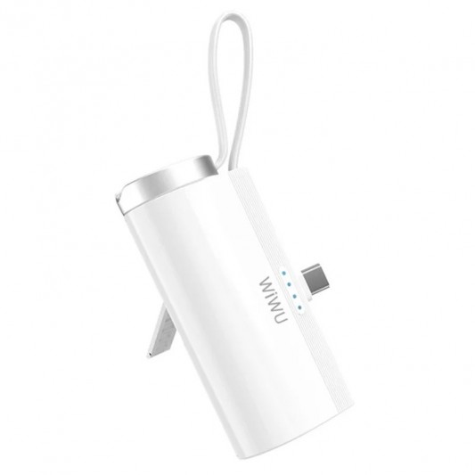 Портативний ЗП Power Bank WIWU W026 2 in 1 Type-C з БЗП For Apple Watch 15W 5000 mAh White - зображення 1 
