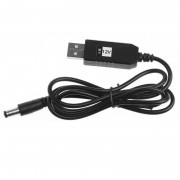 Кабель питания для роутера/модема USB-DC (2.1x5.5mm) с преобразователем до 12V in box (1m), Black