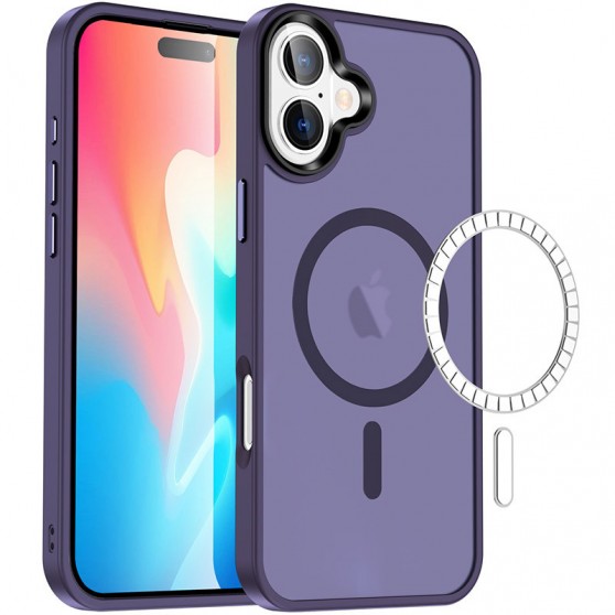 TPU+PC чохол Metal Buttons with MagSafe Colorful для Apple iPhone 16 (6.1") Темно-фіолетовий / Dark Purple