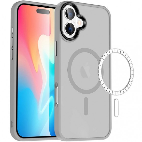 TPU+PC чехол Metal Buttons with MagSafe Colorful для Apple iPhone 16 (6.1") Серый / Grey