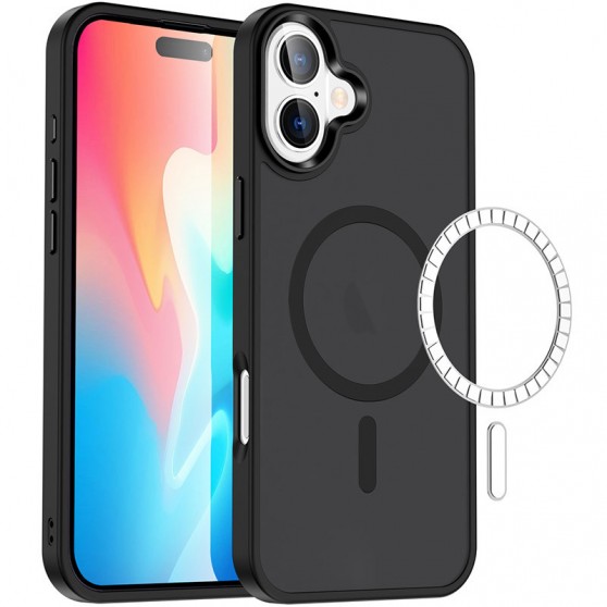 TPU+PC чохол Metal Buttons with MagSafe Colorful для Apple iPhone 16 Plus (6.7") Чорний / Black