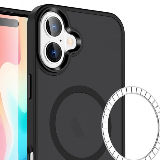 TPU+PC чехол Metal Buttons with MagSafe Colorful для Apple iPhone 16 Plus (6.7") Черный / Black - изображение 1