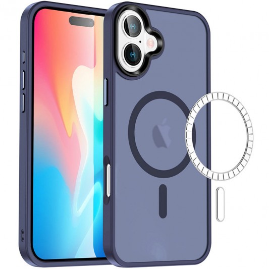 TPU+PC чехол Metal Buttons with MagSafe Colorful для Apple iPhone 16 Plus (6.7") Синий / Navy Blue