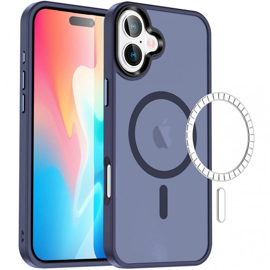 TPU+PC чохол Metal Buttons with MagSafe Colorful для Apple iPhone 16 Plus (6.7") Синій / Navy Blue