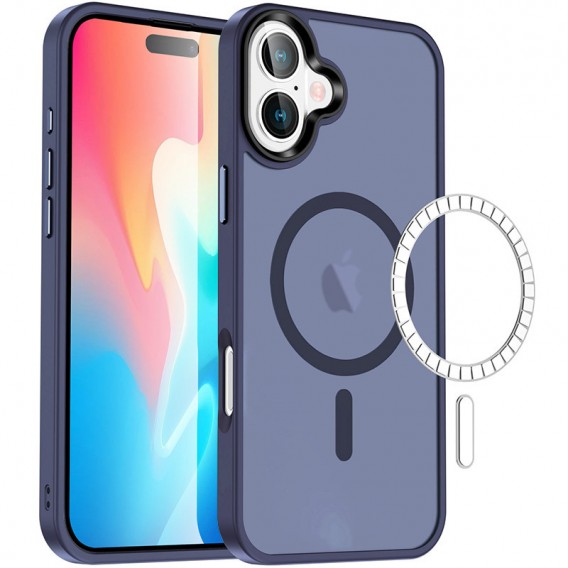 TPU+PC чехол Metal Buttons with MagSafe Colorful для Apple iPhone 16 Plus (6.7"), Синий