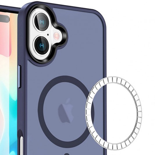TPU+PC чехол Metal Buttons with MagSafe Colorful для Apple iPhone 16 Plus (6.7") Синий / Navy Blue - изображение 1