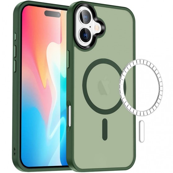 TPU+PC чохол Metal Buttons with MagSafe Colorful для Apple iPhone 16 Plus (6.7") Зелений / Dark Green