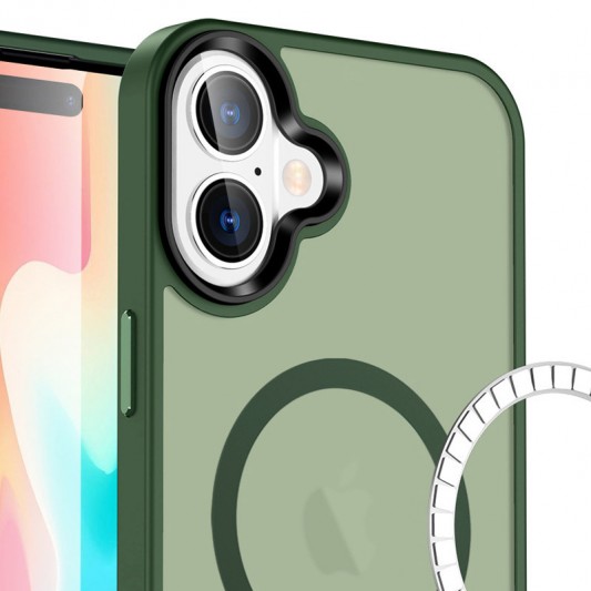 TPU+PC чехол Metal Buttons with MagSafe Colorful для Apple iPhone 16 Plus (6.7") Зеленый / Dark Green - изображение 1