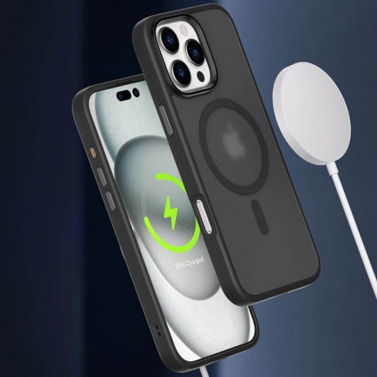 TPU+PC чехол Metal Buttons with MagSafe Colorful для Apple iPhone 16 Pro (6.3") Черный / Black - изображение 1