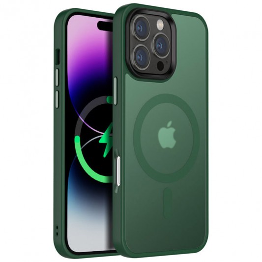 TPU+PC чехол Metal Buttons with MagSafe Colorful для Apple iPhone 16 Pro (6.3") Зеленый / Dark Green