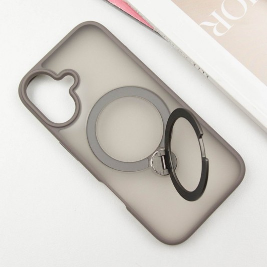 TPU+PC чехол Metal Buttons with MagSafe Colorful HQ Ring для Apple iPhone 16 (6.1") Grey - изображение 2