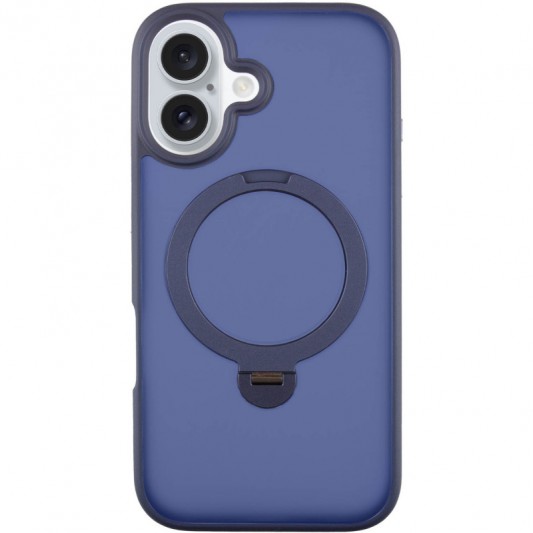 TPU+PC чехол Metal Buttons with MagSafe Colorful HQ Ring для Apple iPhone 16 (6.1") Dark Blue