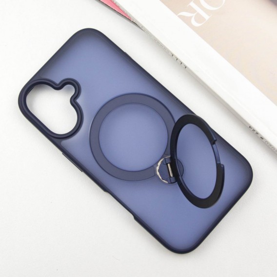 TPU+PC чехол Metal Buttons with MagSafe Colorful HQ Ring для Apple iPhone 16 (6.1"), Dark Blue