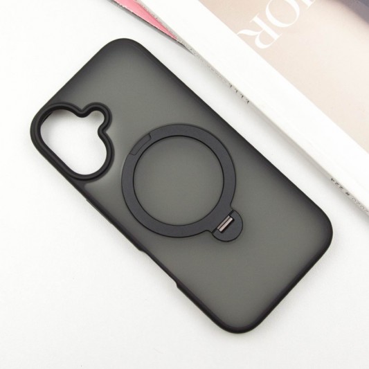 TPU+PC чехол Metal Buttons with MagSafe Colorful HQ Ring для Apple iPhone 16 (6.1") Black - изображение 1