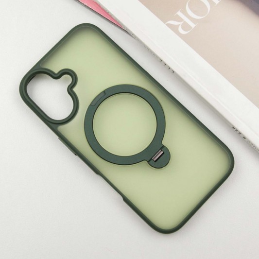 TPU+PC чехол Metal Buttons with MagSafe Colorful HQ Ring для Apple iPhone 16 (6.1") Green - изображение 1