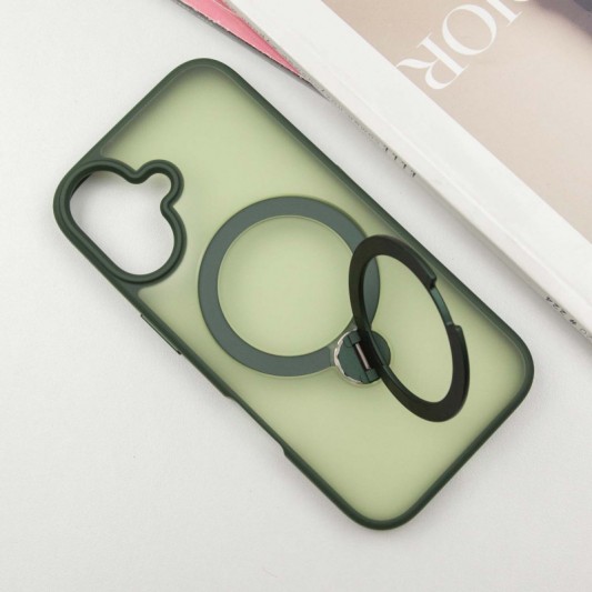 TPU+PC чехол Metal Buttons with MagSafe Colorful HQ Ring для Apple iPhone 16 (6.1") Green - изображение 2