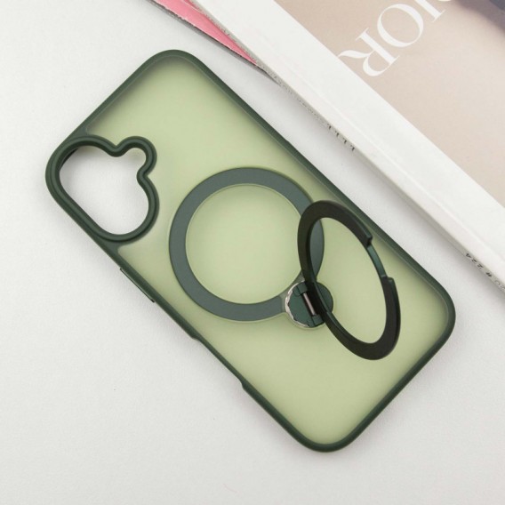 TPU+PC чехол Metal Buttons with MagSafe Colorful HQ Ring для Apple iPhone 16 (6.1"), Green