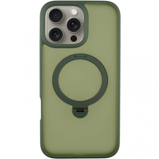 TPU+PC чохол Metal Buttons with MagSafe Colorful HQ Ring для Apple iPhone 16 Pro (6.3") Green