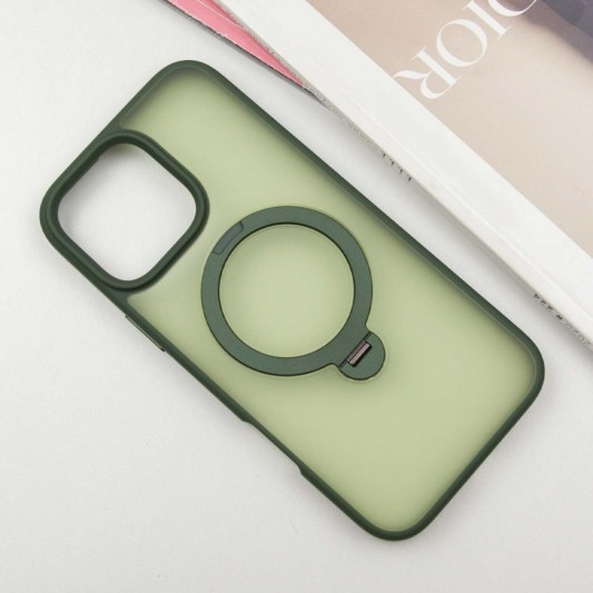 TPU+PC чехол Metal Buttons with MagSafe Colorful HQ Ring для Apple iPhone 16 Pro (6.3") Green - изображение 1