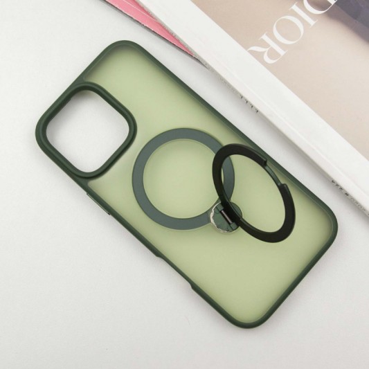 TPU+PC чехол Metal Buttons with MagSafe Colorful HQ Ring для Apple iPhone 16 Pro (6.3") Green - изображение 2