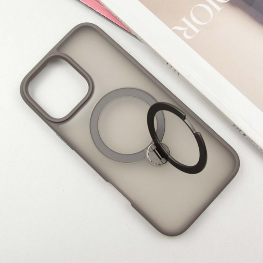 TPU+PC чехол Metal Buttons with MagSafe Colorful HQ Ring для Apple iPhone 16 Pro (6.3") Grey - изображение 2