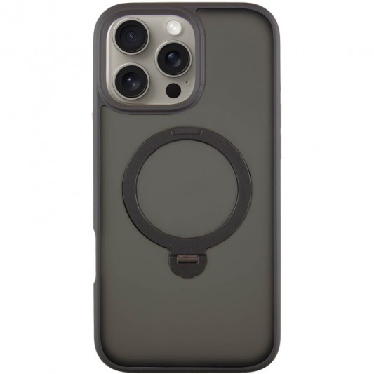 TPU+PC чохол Metal Buttons with MagSafe Colorful HQ Ring для Apple iPhone 16 Pro (6.3") Black