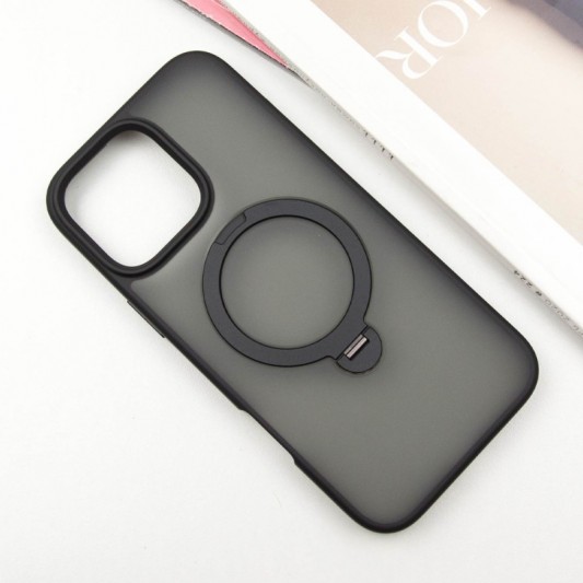 TPU+PC чохол Metal Buttons with MagSafe Colorful HQ Ring для Apple iPhone 16 Pro (6.3") Black - зображення 1 