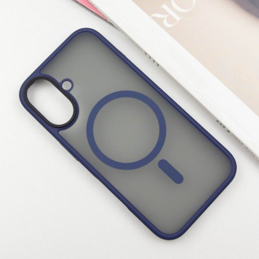 TPU+PC чехол Metal Buttons with MagSafe для Apple iPhone 16 (6.1") Синий - изображение 1