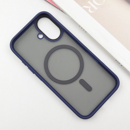 TPU+PC чехол Metal Buttons with MagSafe для Apple iPhone 16 (6.1") Синий - изображение 2