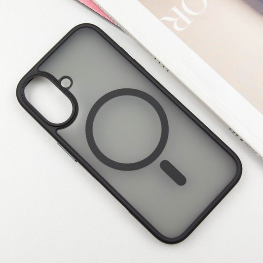 TPU+PC чехол Metal Buttons with MagSafe для Apple iPhone 16 (6.1") Черный - изображение 1