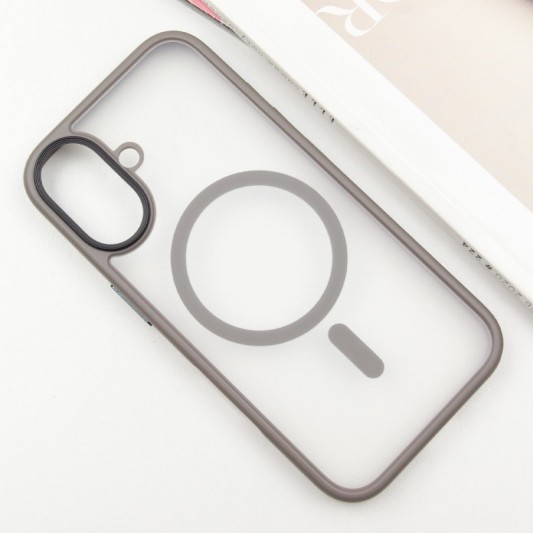 TPU+PC чехол Metal Buttons with MagSafe для Apple iPhone 16 (6.1") Серый - изображение 1