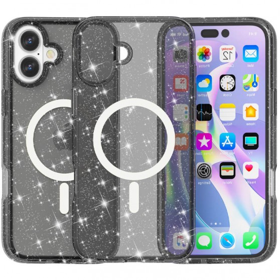 Чехол TPU Galaxy Sparkle (MagFit) для Apple iPhone 16 (6.1") Black+Glitter