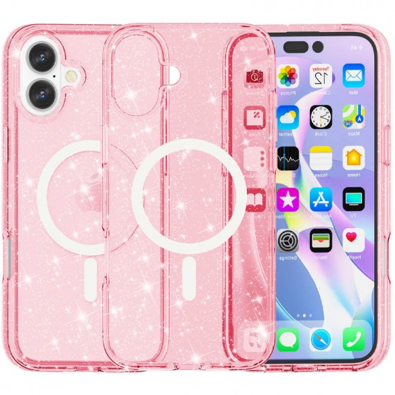 Чехол TPU Galaxy Sparkle (MagFit) для Apple iPhone 16 (6.1"), Pink+Glitter