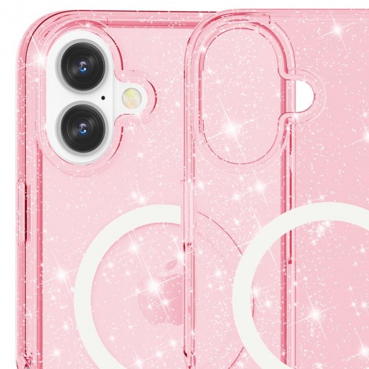 Чехол TPU Galaxy Sparkle (MagFit) для Apple iPhone 16 (6.1") Pink+Glitter - изображение 2