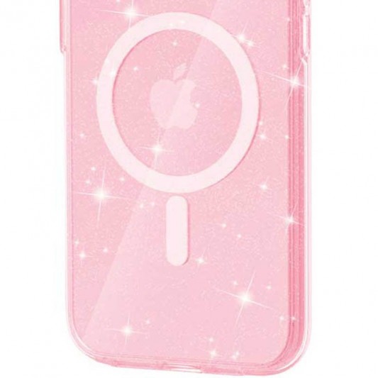 Чехол TPU Galaxy Sparkle (MagFit) для Apple iPhone 16 (6.1") Pink+Glitter - изображение 3