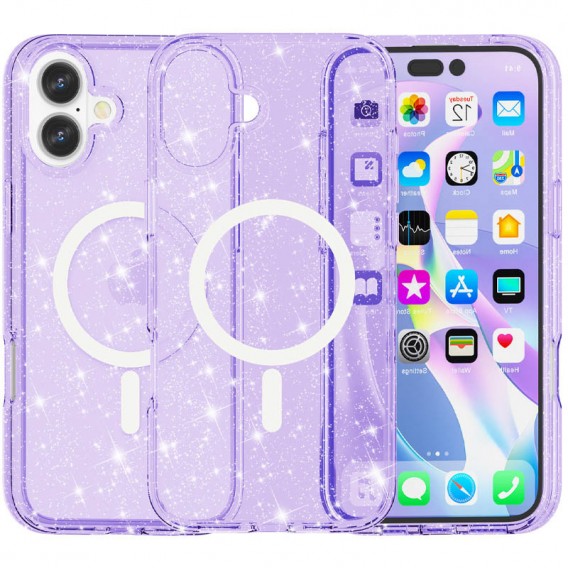 Чехол TPU Galaxy Sparkle (MagFit) для Apple iPhone 16 Plus (6.7"), Purple+Glitter