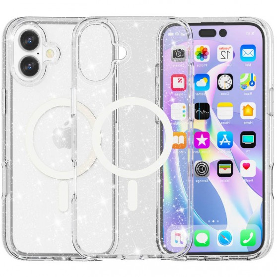 Чохол TPU Galaxy Sparkle (MagFit) для Apple iPhone 16 Plus (6.7") Clear+Glitter