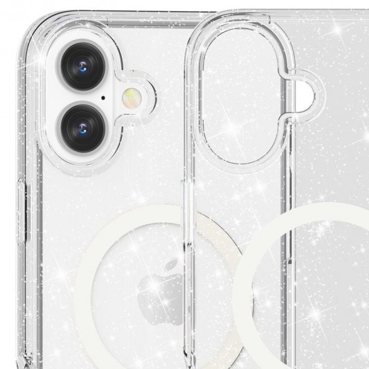 Чехол TPU Galaxy Sparkle (MagFit) для Apple iPhone 16 Plus (6.7") Clear+Glitter - изображение 2